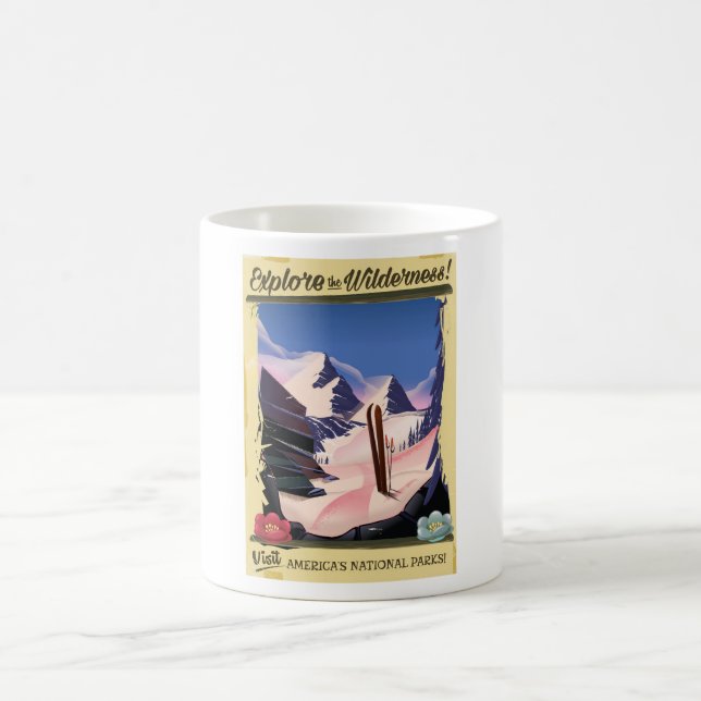 Explore the Wilderness! ski poster Coffee Mug (Center)
