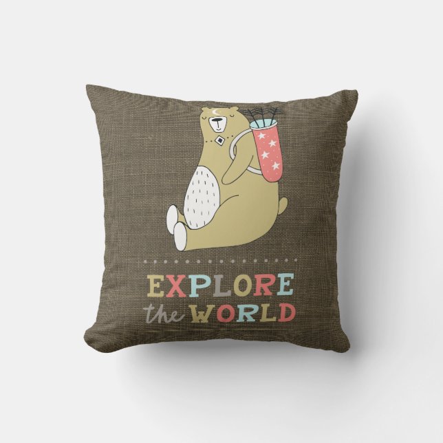 Explore the World Boho Bear Kids Cushion (Front)