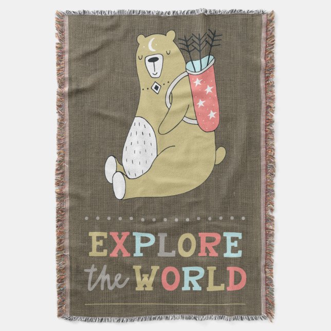 Explore the World Boho Bear Kids Throw Blanket (Front Vertical)