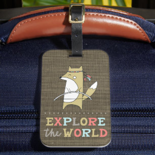 Explore the World Boho Fox Customisable Kids Luggage Tag