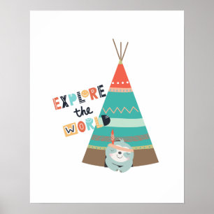 Explore the World Boho Sloth Baby Poster