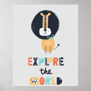 Explore the World Cute Lion Poster