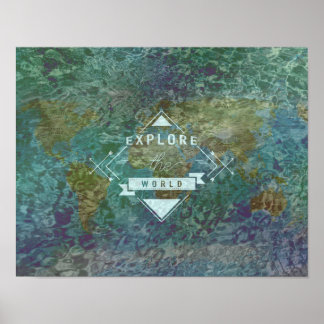 Explore the world map & water poster