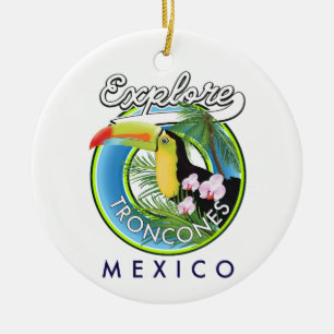 Explore Troncones Mexico retro logo Ceramic Tree Decoration