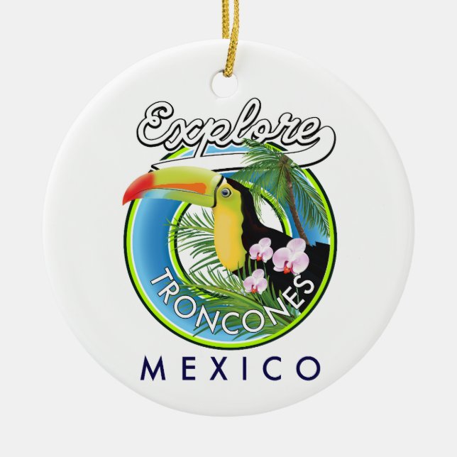Explore Troncones Mexico retro logo Ceramic Tree Decoration (Front)