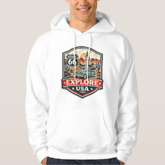 Explore USA Route 66 Vintage Road Trip Badge T-Shi Hoodie