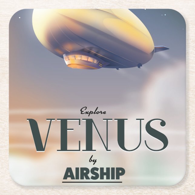Explore Venus By Airship Square Paper Coaster (Front)
