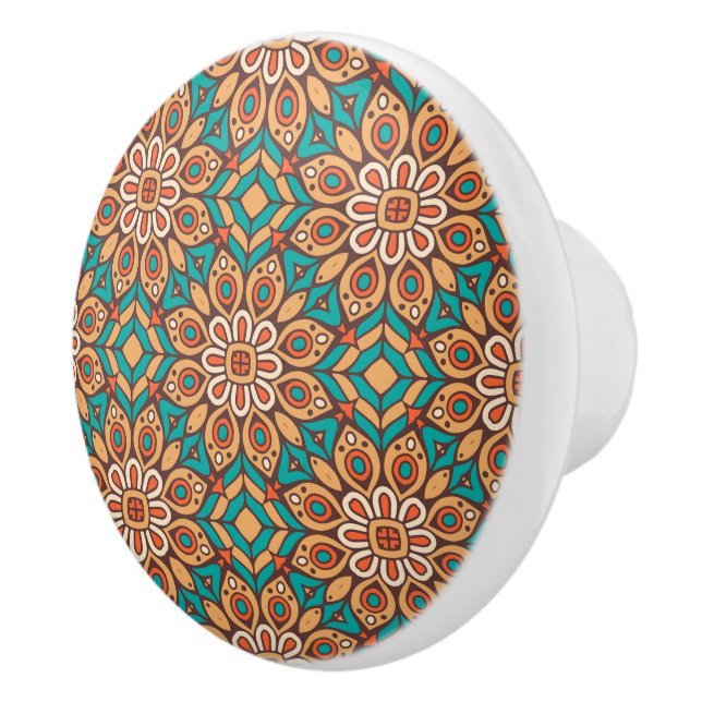 Explore Vibrant Floral Motifs in Geometric Pattern Ceramic Knob (Right)