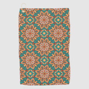 Explore Vibrant Floral Motifs in Geometric Pattern Golf Towel