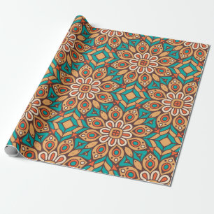 Explore Vibrant Floral Motifs in Geometric Pattern Wrapping Paper
