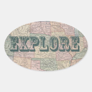 Explore - Vintage map quotes Oval Sticker