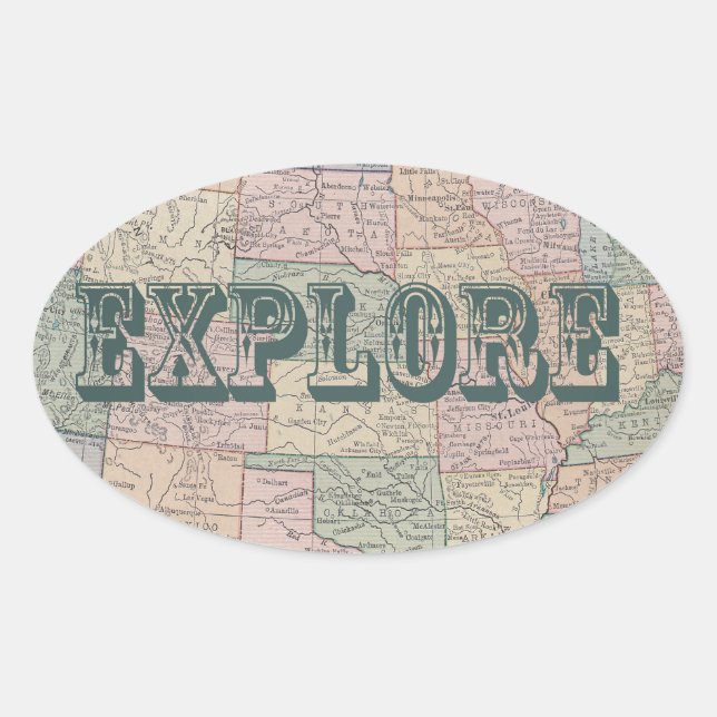 Explore - Vintage map quotes Oval Sticker (Front)