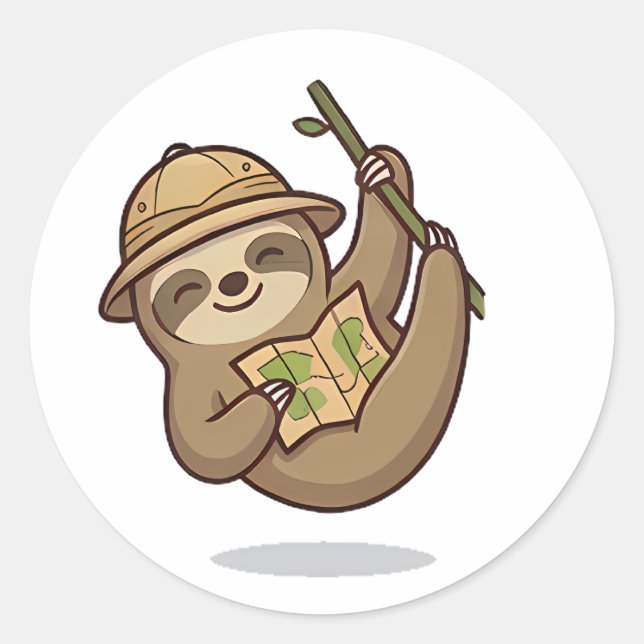 Explorer Sloth Classic Round Sticker (Front)