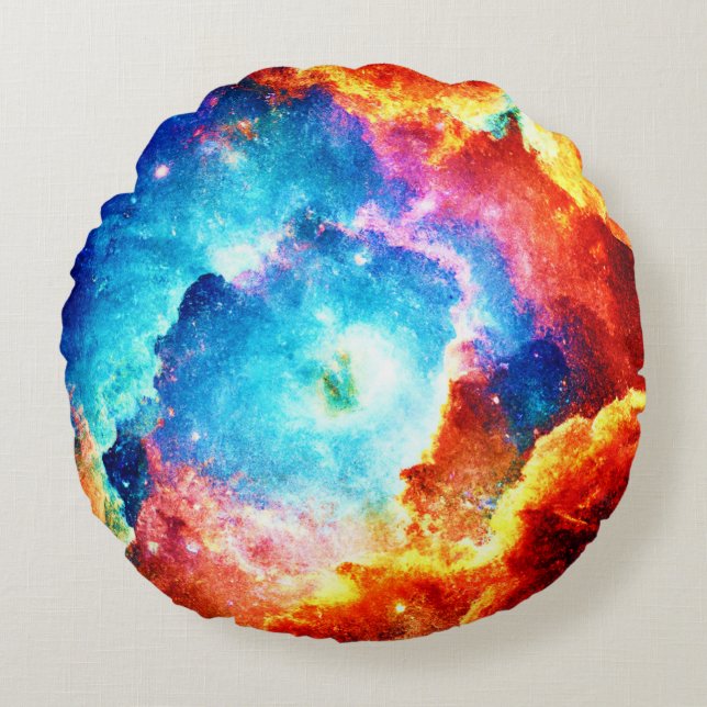 Exploring Colourful Nebula Art Round Cushion (Front)