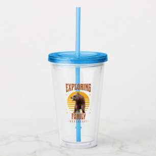 Exploring Family Bear Vintage Vacation Adventure Acrylic Tumbler