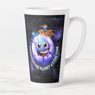 Exploring one planet at the time . boy in a rocket latte mug