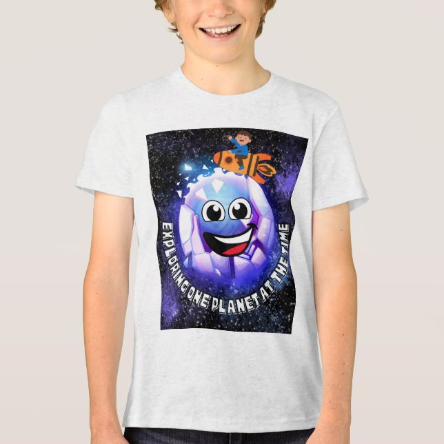 Exploring one planet at the time . boy in a rocket Tri-Blend shirt (Front)