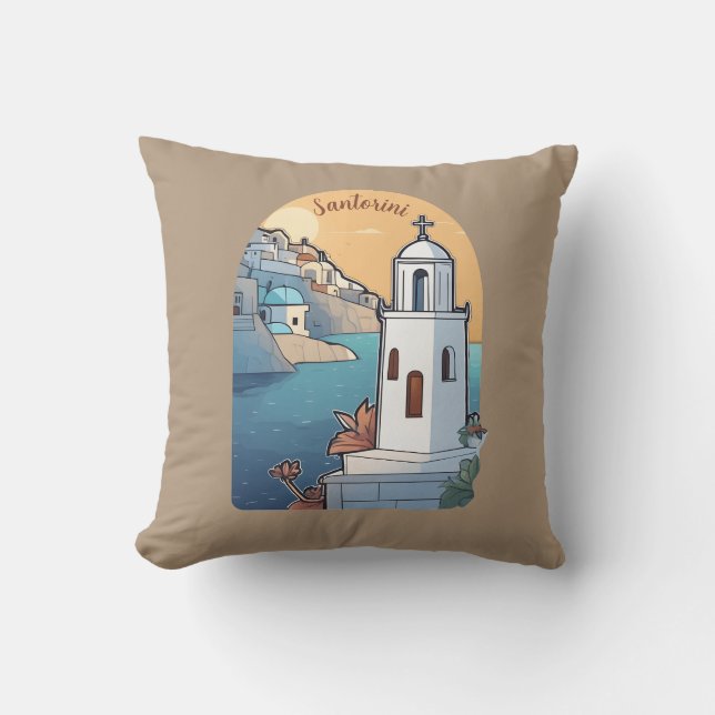 Exploring Santorini, Greece Cushion (Front)