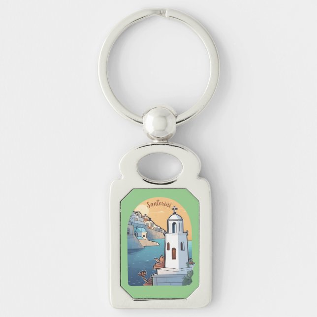Exploring Santorini, Greece Key Ring (Front)