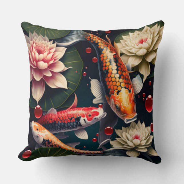 Exploring the Koi Kingdom: Chinese Fish Inspired Cushion (Front)