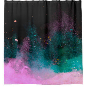 Explosion of colored powder isolated on black back shower curtain