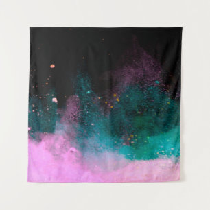 Explosion of colored powder isolated on black back tapestry