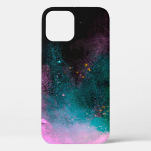Explosion of coloured powder isolated on black bac iPhone 12 case