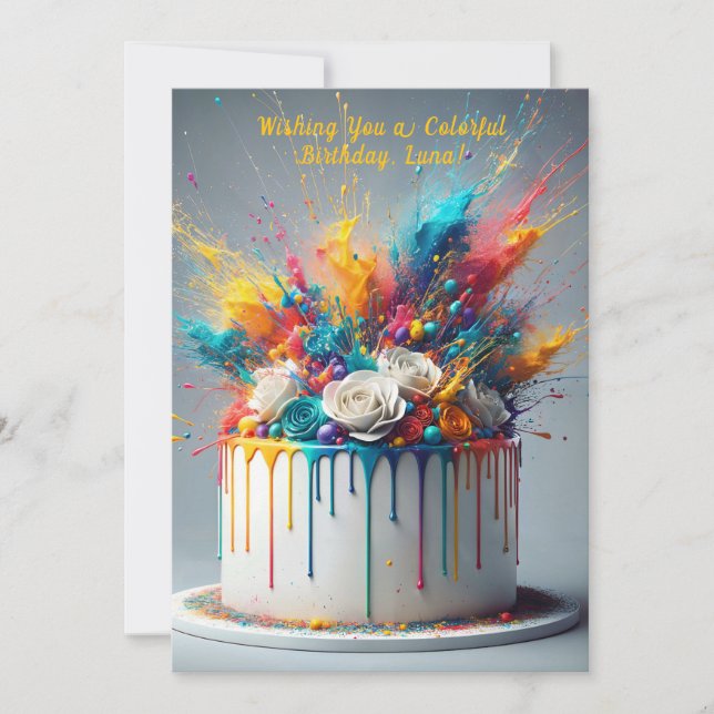Explosion of Joy – Happy Birthday Cake Invitation (Front)