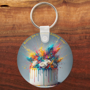 Explosion of Joy – Happy Birthday Cake Key Ring