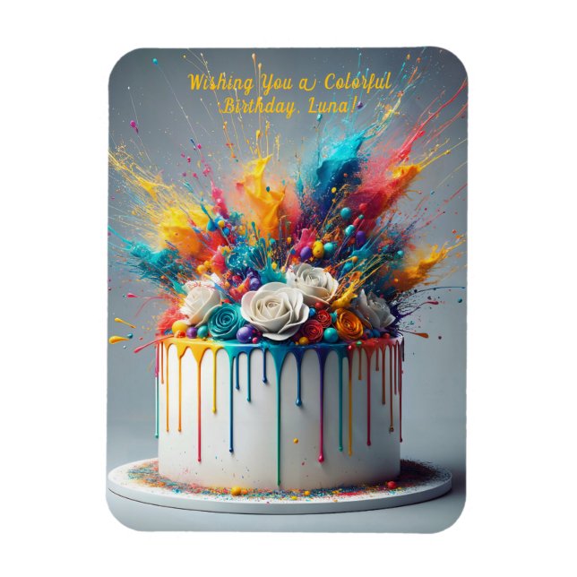 Explosion of Joy – Happy Birthday Cake Magnet (Vertical)