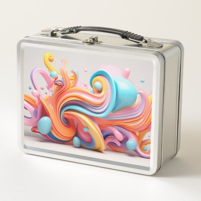 Explosion of pastel-coloured forms metal lunch box (Front)