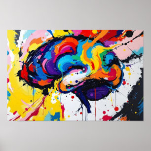 Explosive abstract rainbow brain painting expressi poster
