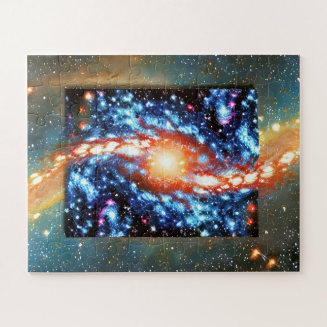 Explosive and wild retro cosmic mess in universe jigsaw puzzle (Horizontal)