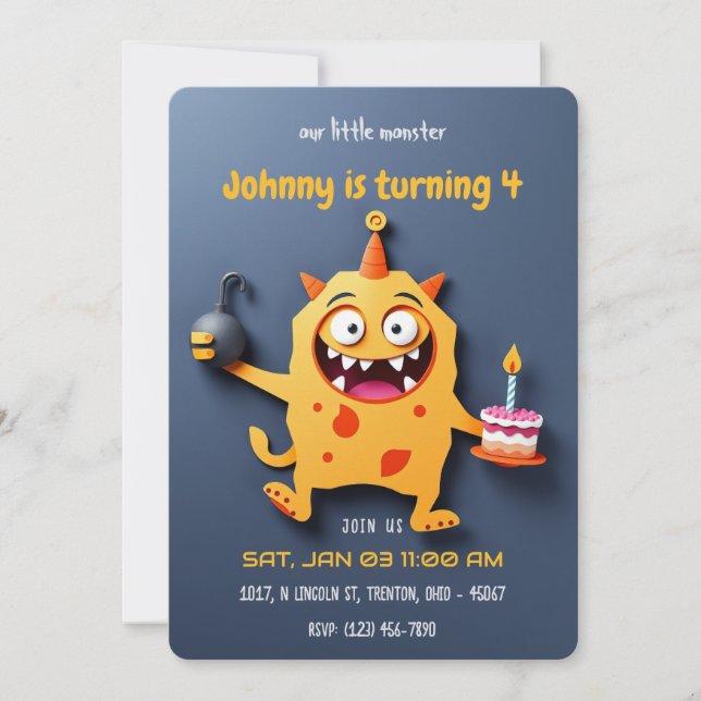 Explosive Birthday - Monster Mayhem Dark BG Invitation (Front)