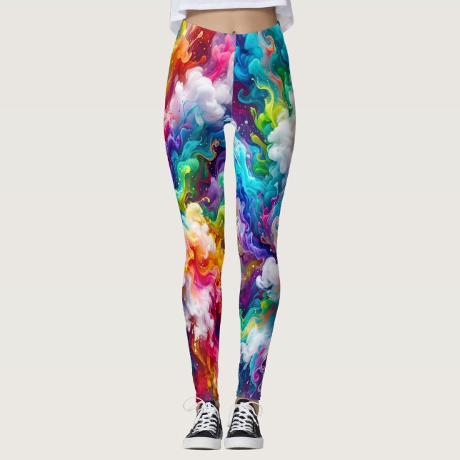 Explosive Colourful Cloud Fluid Paint Abstract  Leggings (Front)