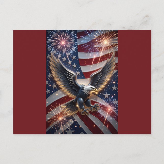 Explosive Freedom: 3D Patriotic Eagle with Firewor Postcard (Front)