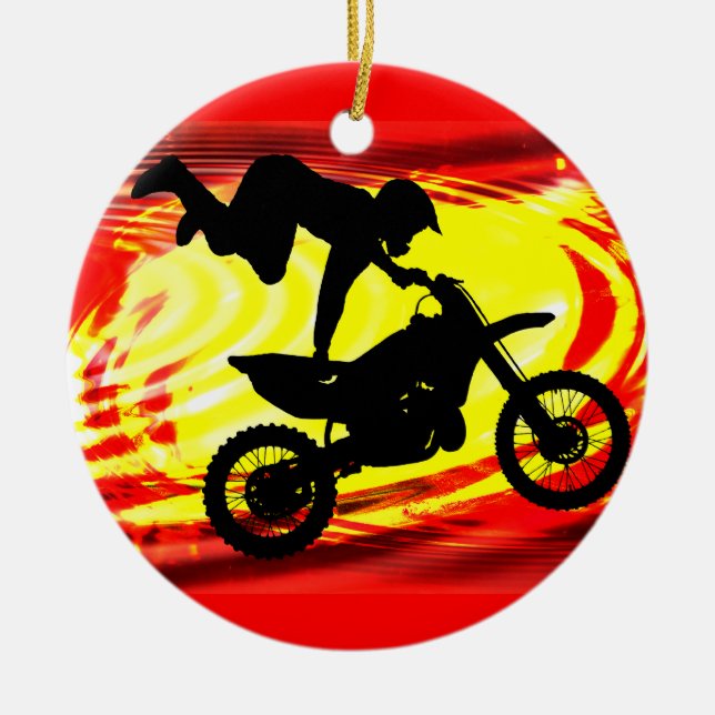 Explosive Motocross Jump Ceramic Tree Decoration (Front)