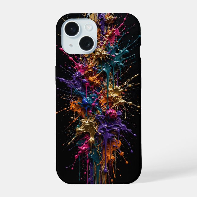 Explosive Paint Splash Column - Gold Teal Magenta  iPhone 15 Case (Back)
