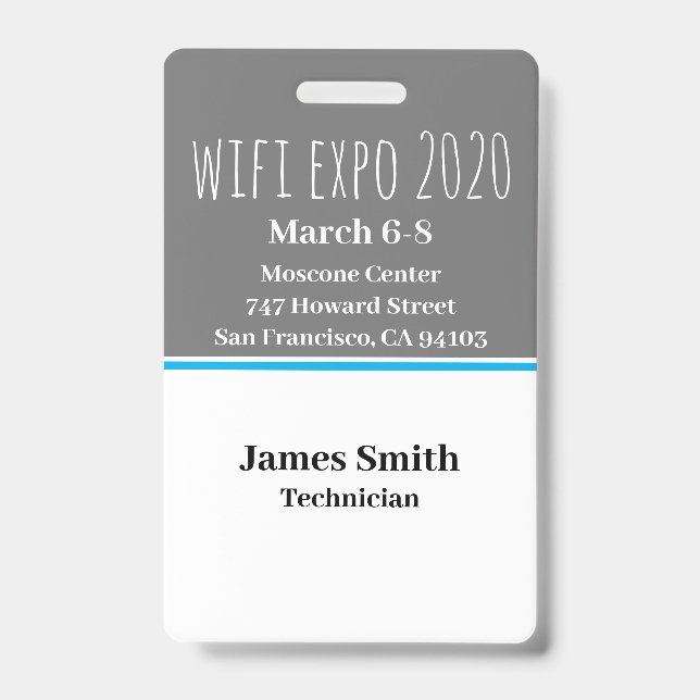 Expo ID Vertical Grey, White & Blue Badge (Front)