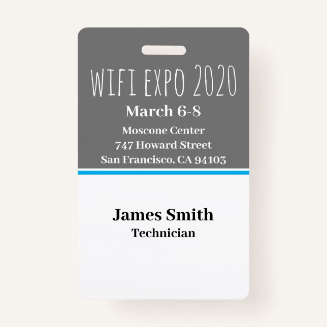 Expo ID Vertical Grey, White & Blue ID Badge (Front)