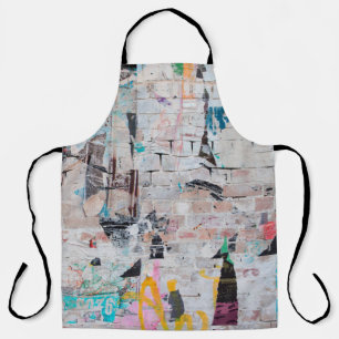 Exposed weathered brick wall with torn street post apron