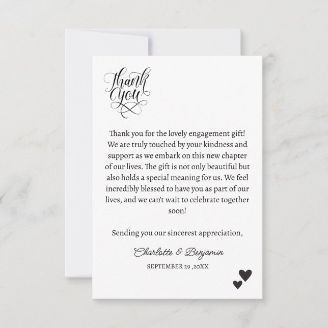 Express Gratitude with Minimalist Engagement Gift Thank You Card (Front)