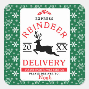 Express Reindeer Delivery Personalised Gift Square Sticker