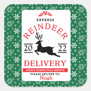 Express Reindeer Delivery Personalised Gift Square Sticker