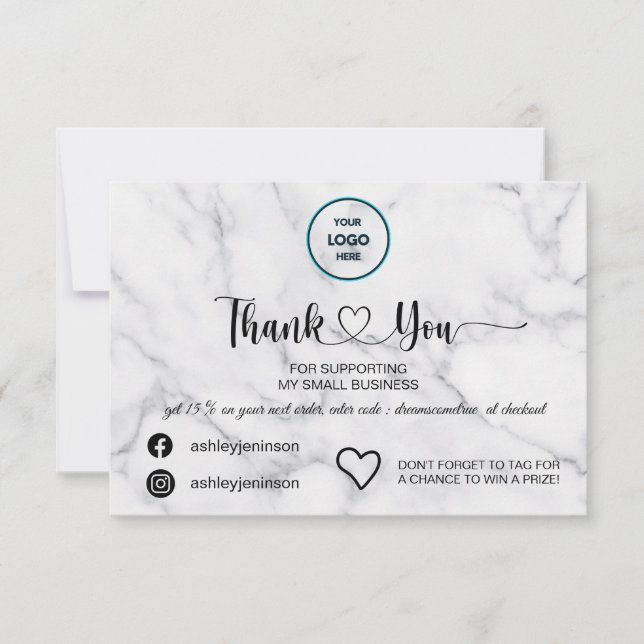 Expressing Gratitude with Elegance: White Marble  Thank You Card (Front)