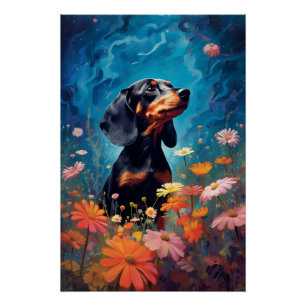 Expressionism Dachshund Exploring A Meadow Poster