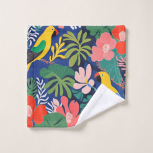 Expressionism Parrots Tropical Plants Art  Bath Towel Set