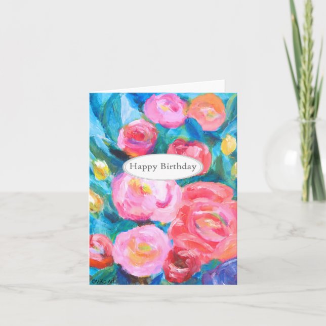 Expressionist Abstract Floral Art Pretty Birthday Card (Front)
