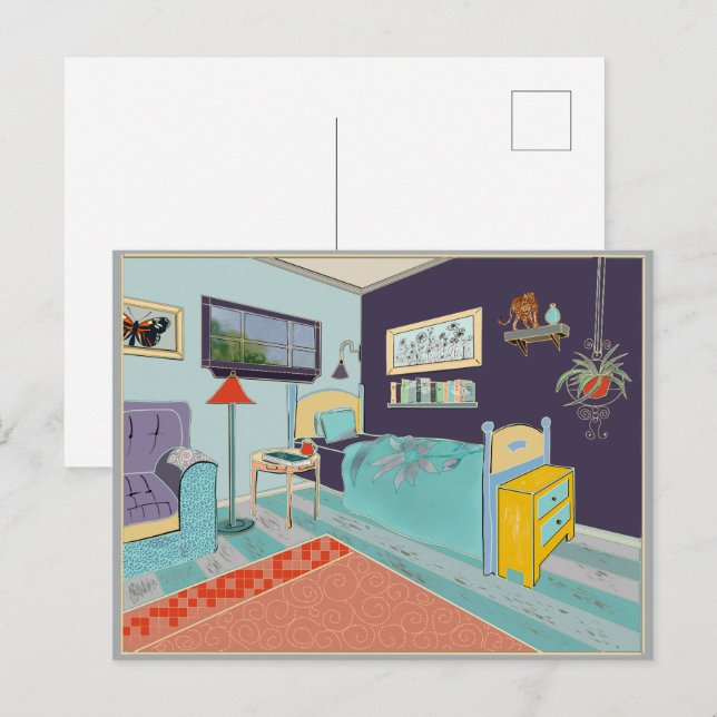 Expressionist art blue bedroom postcard (Front/Back)
