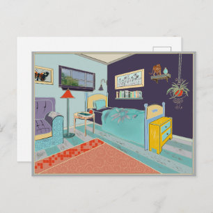 Expressionist art blue bedroom postcard